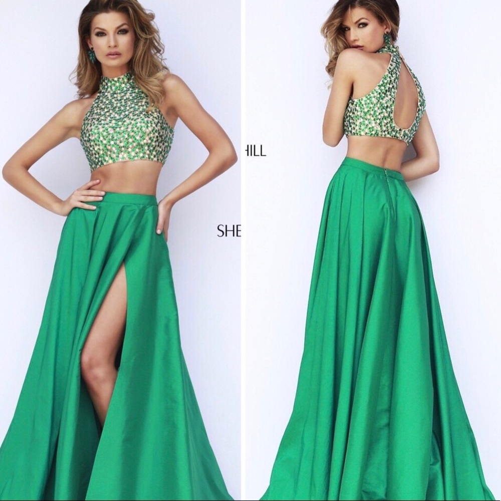 Sherri Hill Two Piece Pageant Prom Dress Green 4